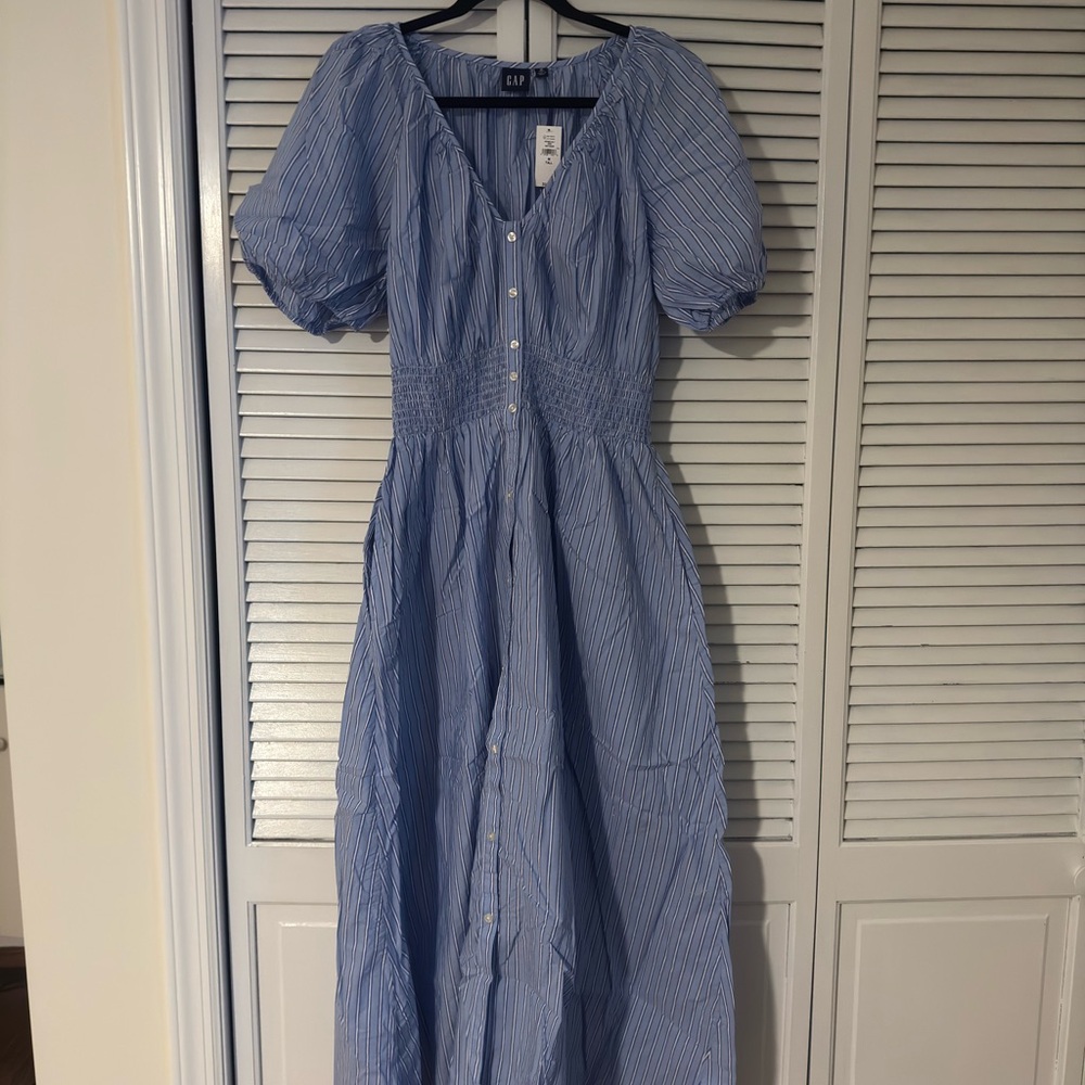 GAP Striped Light Blue Button-Down Midi Dress NWT - image 5